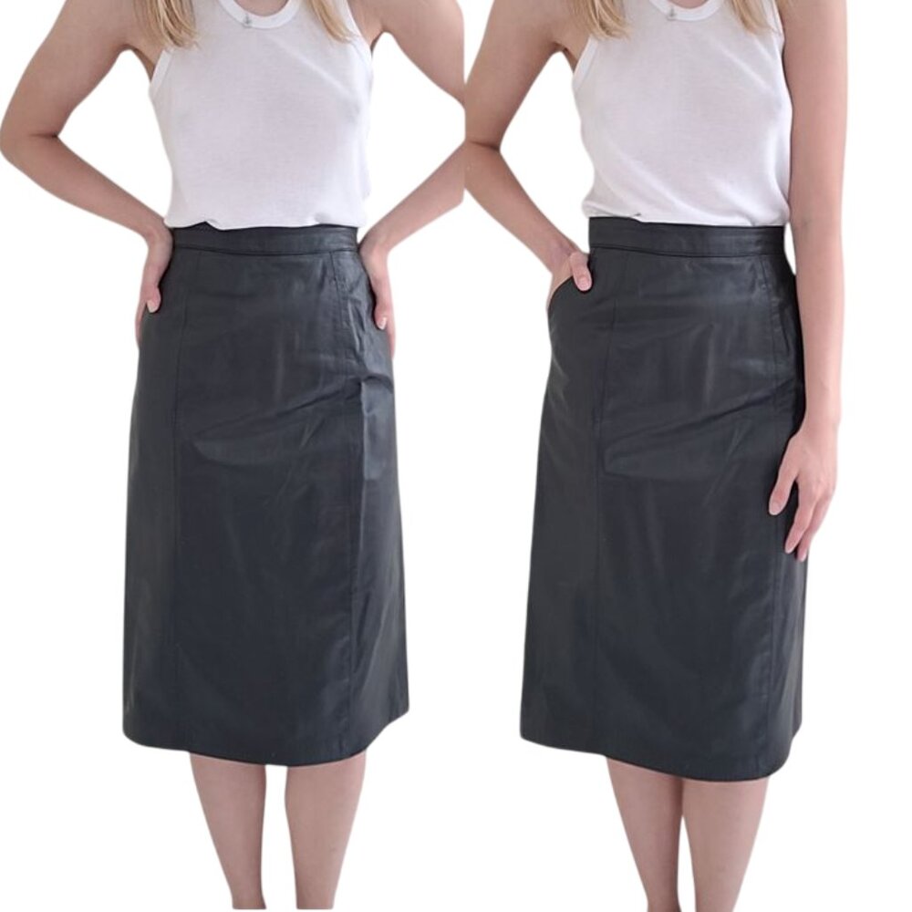 Leather midi-skirt